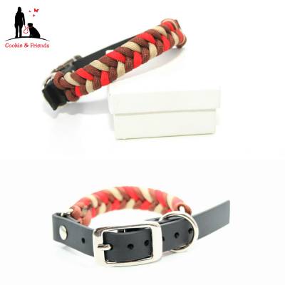 Halsband für kleine Hunde, geflochten aus Paracord. Auf Wunsch personalisiert mit Gravur. Muster: Konfetti