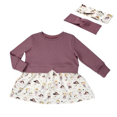 Girly Sweater Pullover Kleid "Feen und Einhörner" Rippjersey Strickstoff altrosa Baby Mädchen Geschenk 