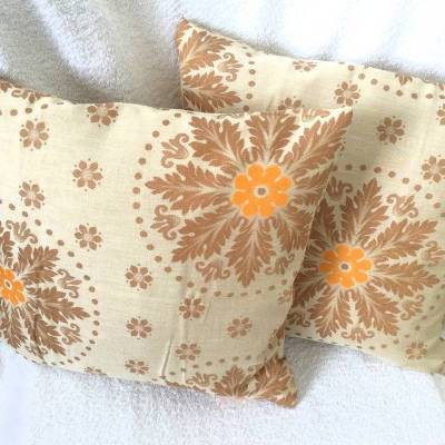 Vintage 2er-Set Kissenhüllen in beige-braun-orange aus den 70er Jahren