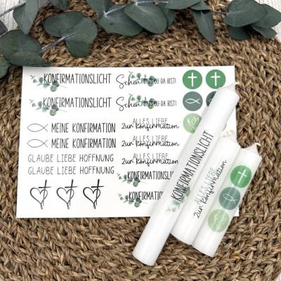 Kerzentattoo KONFIRMATION, A5, Wasserschiebefolie, Kerzenfolie, Kerzensticker, Kerzen beschriften
