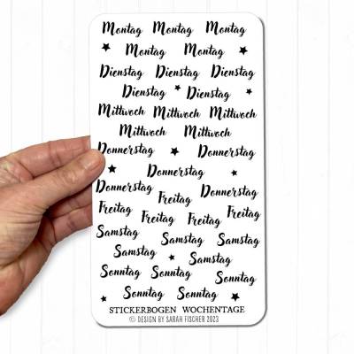 Stickerbogen Wochentage | Montag, Dienstag, Mittwoch, Donnerstag, Freitag, Samstag, Sonntag | Sticker