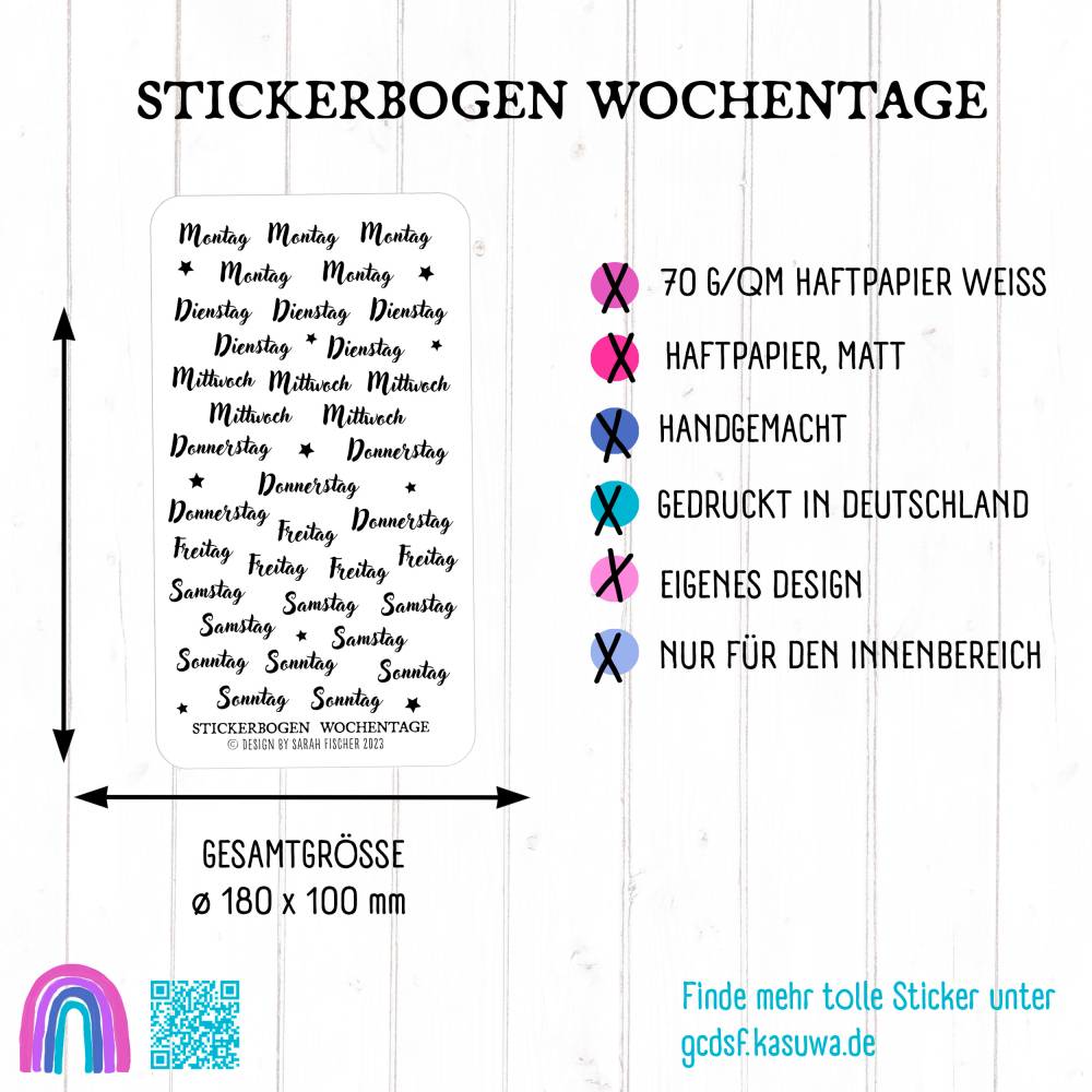 Stickerbogen Wochentage | Montag, Dienstag, Mittwoch, Donnerstag, Freitag, Samstag, Sonntag | Sticker Bild 5