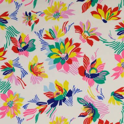  Baumwoll-Jersey Blumen Blüten weiß - bunt Oeko-Tex 100 (1m/7,-€)