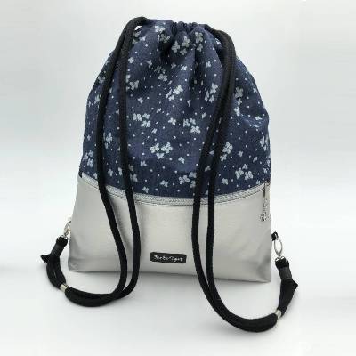 Stylischer 2-in-1 Rucksack Schmetterlingsdesign Jeans Silber – Handgemacht, Viel Stauraum & Personalisierbar