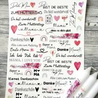 Kerzentattoo MUTTERTAG, A4, Wasserschiebefolie, Kerzenfolie, Kerzensticker, Tattoofolie, Mama, Mutti, Kerzen beschriften