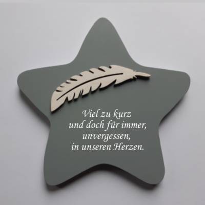Erinnerung an ein Sternenkind, Geschenk für Sterneneltern, individuelle gestaltetes Trauergeschenk, grauer Stern, Gott,