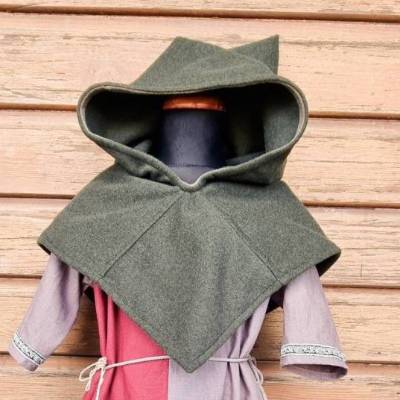 Kinder Wikinger Gugel, Skjoldehamn Gugel oliv, grau, bordeaux, Mittelalter Kapuze aus Wolle, Halloween, LARP, Torax
