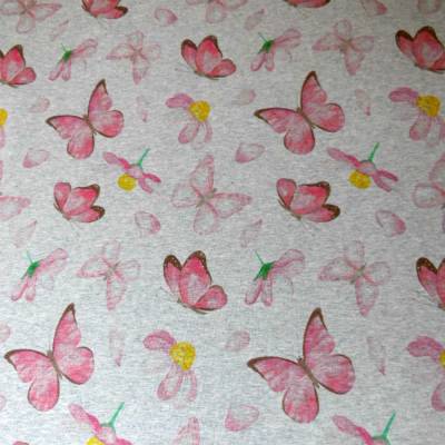 Jersey  Stoff  Stretchjersey  Schmetterlinge   Graumeliert