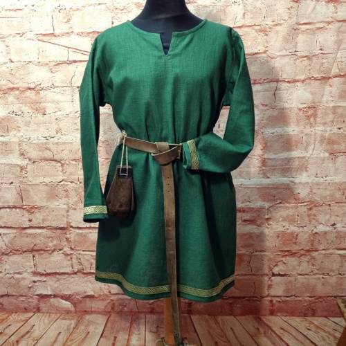 Leinen Tunika grün, Ritter und Wikinger Hemd, Leinen natur, Jungen und Mädchen Mittelalter Kostüm, LARP, Cosplay Kostüm,