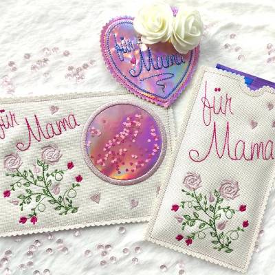ITH Stickdatei Muttertag SET Schokohülle Wunscherfüller Mugrug Blumenstecker