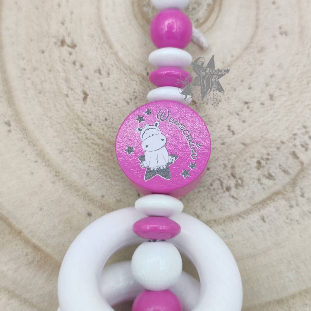 Anhnger fr Kinderwagen / Babyschale / MaxiCosi / Spielbogen mit  Stoffstern Hippo pink