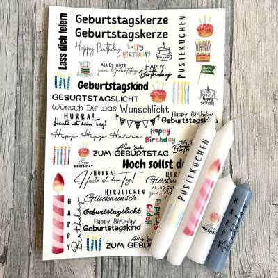 Kerzentattoo GEBURTSTAGSKIND, A4, Wasserschiebefolie, Kerzenfolie, Kerzensticker, Geburtstag, Kerzendeko, Geschenk