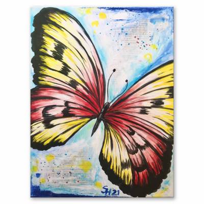 Schmetterling Butterfly Mixed Media handgemalt - Einzelstück, 40x30cm
