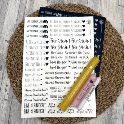 Kerzentattoo KLEINES NICHTS, schwarz, weiß, gold- o. silbermatt, A4, Kerzenfolie, Kerzensticker, Mitbringsel