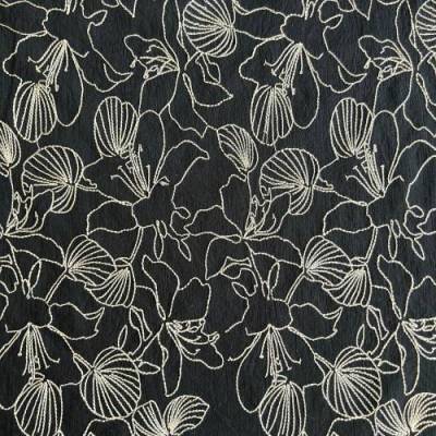 Viskose mit Stickerei, beige auf schwarz, crinkle