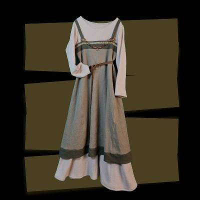 Wikinger Schürzenkleid Leinen oliv, stone washed, Überkleid used look, Mittelalter Kleid, Toraxacum