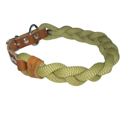 Hundehalsband, 10 mm Taustärke, verstellbar, moss, moosgrün, cognac, Leder und Schnalle