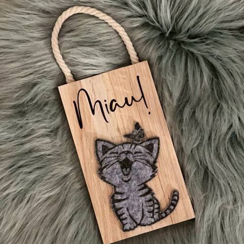 Holzbild "Miau" Katzen Catmom | Holz Aufsteller Dekoration