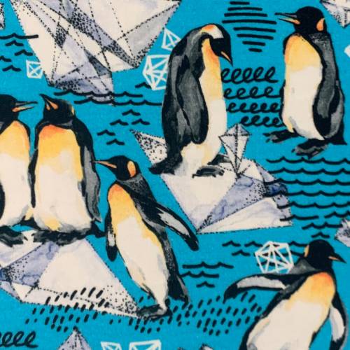 French Terry/Sommersweat Pinguine türkis