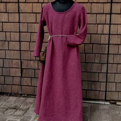 Mittelalter Kleid Kind Bordeaux stonewashed, Wikinger Kleid für Mädchen used look, Unterkleid Kinder Cosplay