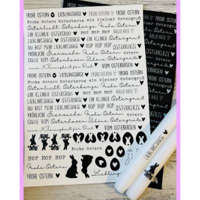 Kerzentattoo LIEBLINGSHASE, weiß o. schwarz, A4, Wasserschiebefolie, Kerzenfolie, Kerzensticker, Frohe Ostern, Osterhase