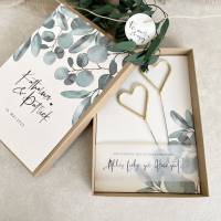 Geschenkschachtel MIKA Wunderkerzen Herzen Eukalyptus Geldgeschenk Hochzeit mit Namen + Anhänger 'Für immer & ewig&#