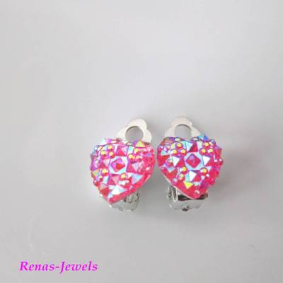 Herz Ohrclips pink silberfarben Herzohrclips Ohrringe Herzohrringe