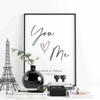 Personalisiertes Poster *You & Me* mit Namen u. Datum / Geschenk zum Valentinstag und für Paare zur Hochzeit