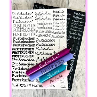 Kerzentattoo PUSTEKUCHEN, weiß o. schwarz, A4, Wasserschiebefolie, Kerzenfolie, Kerzensticker, Geschenk