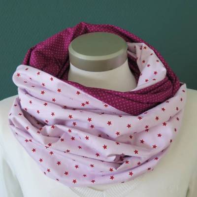 XXL Loop Stillschal extrabreit Schlauchschal Baumwolle rosa rot Sterne Wendeschal