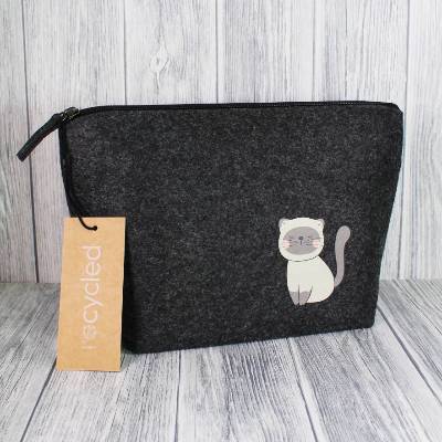 Schminktasche Kosmetiktasche Kulturtasche Filztasche Recycled Schminken Urlaub Krimskrams Katzen Filz Geschenk