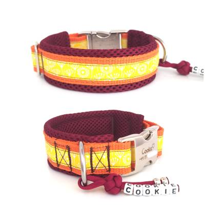 Hundehalsband Pusteblume - Gelb. Verschiedene Verschlüsse wählbar. Personalisierbar mit Gravur.