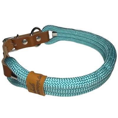 Hundehalsband, Tauhalsband, 3x10 mm, verstellbar, türkis, Verschluss mit Leder und Schnalle, edel und hochwertig