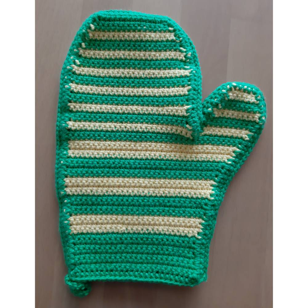 Topflappen "Handschuhe grn-gelb", gehkelt, Baumwolle