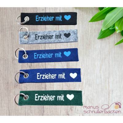 Schlüsselanhänger aus Filz "Erzieher mit Herz", Dankeschön, Geschenk