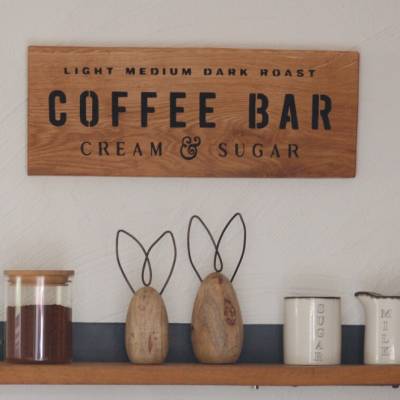 Großes Holzschild Coffee Bar Küche Kaffee Eiche