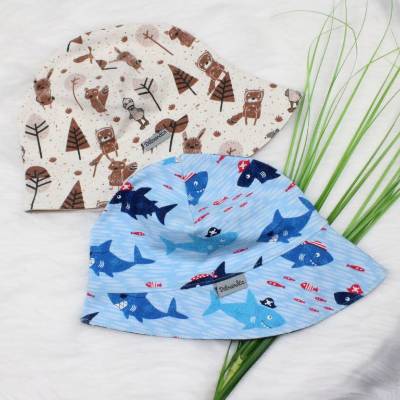 Sonnenhut Biojersey verschiedene Motive Waldtiere Piratsharks Piraten Haie Sommerhut Hut ab KU 39 