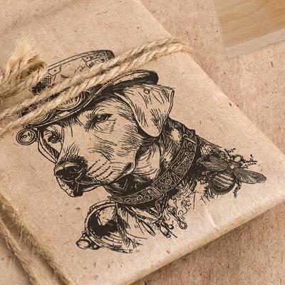 Limited Edition Holzstempel - Steampunk Hund - Labrador - Motiv 1054