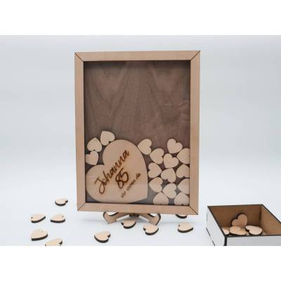 Gästebuch aus Holz für Hochzeit, Geburtstag und Jubiläum, personalisierbar aus edlem Nussbaum Holz und Ahorn/Buchen Holz