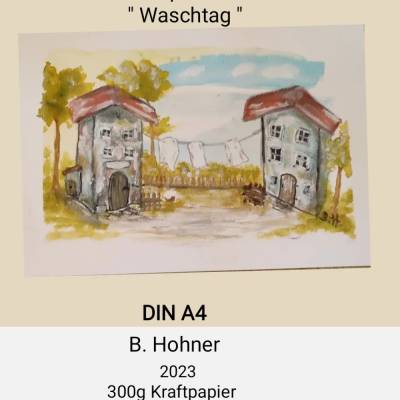 Aquarell original, "Waschtag", DIN A4,  