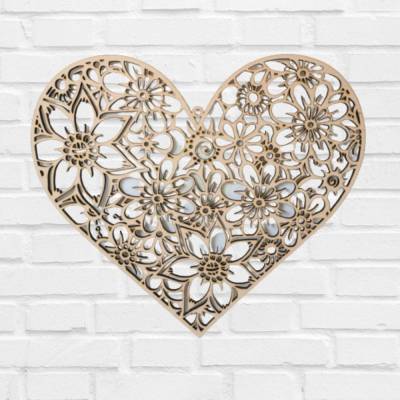 Wanddeko Herz mit Ornamenten aus Holz | Boho Mandala Herz | Landhaus | Holzherz für Kinderzimmer | Wohnzimmer | Terrasse