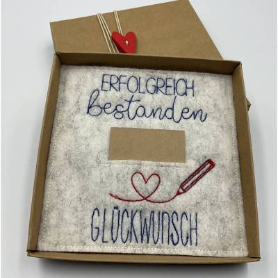 Geldgeschenk, zur bestandenen Prüfung   Schriftfarbe BLAU