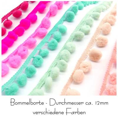 1 Meter Bommelborte, Durchmesser Bommel ca. 12mm, verschiedene Farben