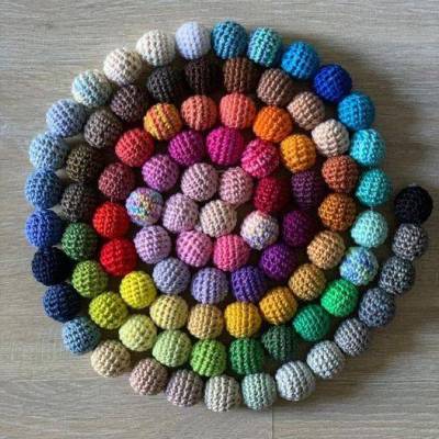 Häkelperlen 16 mm  auf  Holz oder Watteperlen 