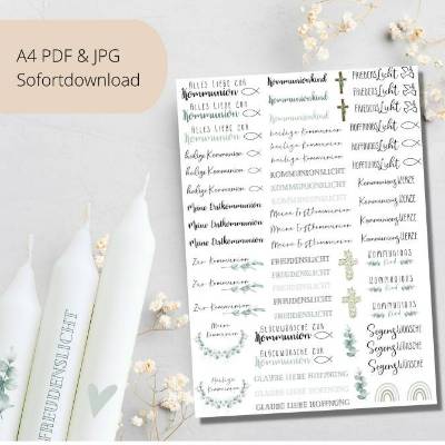 PDF Vorlage für Kerzen I Kommunion I Kerzentattoo Stabkerzen Wasserschiebefolie | Druckvorlage Kerzensticker