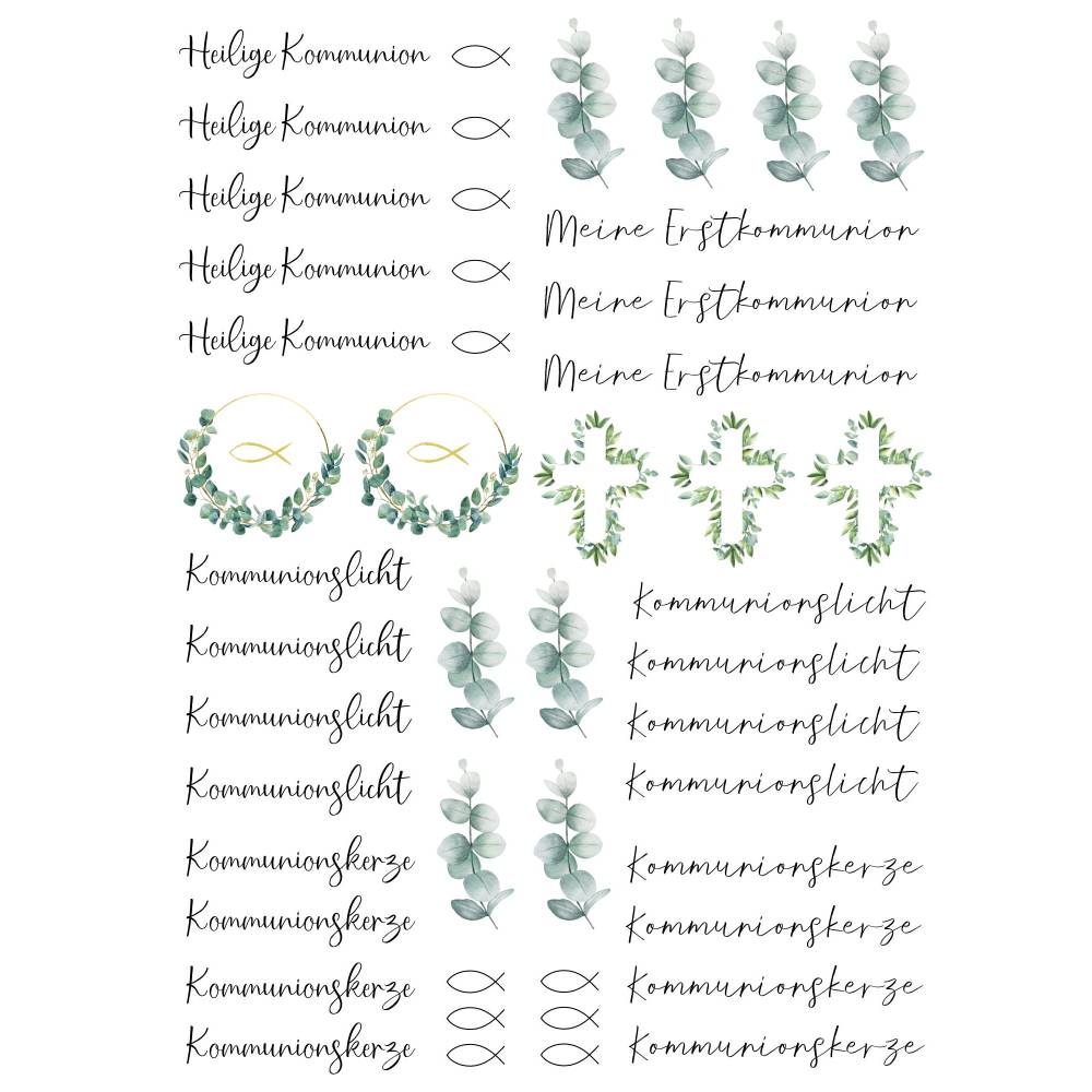 PDF Vorlage für Kerzen I Kommunion I Kerzentattoo Stabkerzen Wasserschiebefolie | Druckvorlage Kerzensticker Bild 4