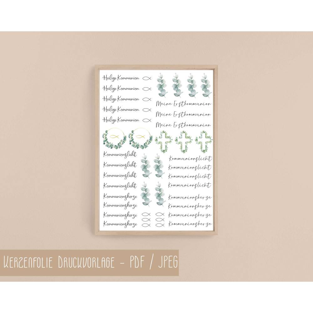 PDF Vorlage für Kerzen I Kommunion I Kerzentattoo Stabkerzen Wasserschiebefolie | Druckvorlage Kerzensticker Bild 6