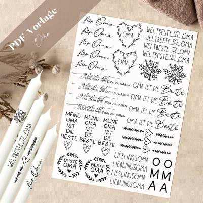 PDF Vorlage "Oma" Kerzentattoo Kerzensticker Kerzen Gestalten Großmutter Beste Lieblingsoma die Beste Herz Blume