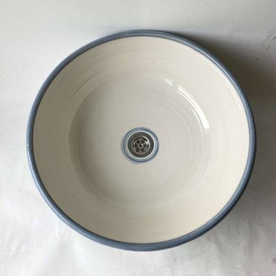 Waschbecken creme-weiß/blau Ø 30 cm Höhe 12 cm