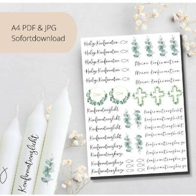 PDF Vorlage für Kerzen I Konfirmation I Kerzentattoo Stabkerzen Wasserschiebefolie | Druckvorlage Kerzensticker